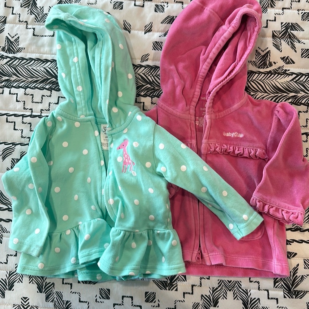 2 infant girl zip up hoodies